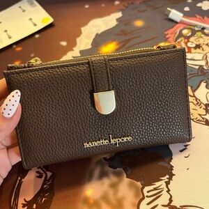 Nanette Lepore Dark Brown Wallet with Gold Clasp